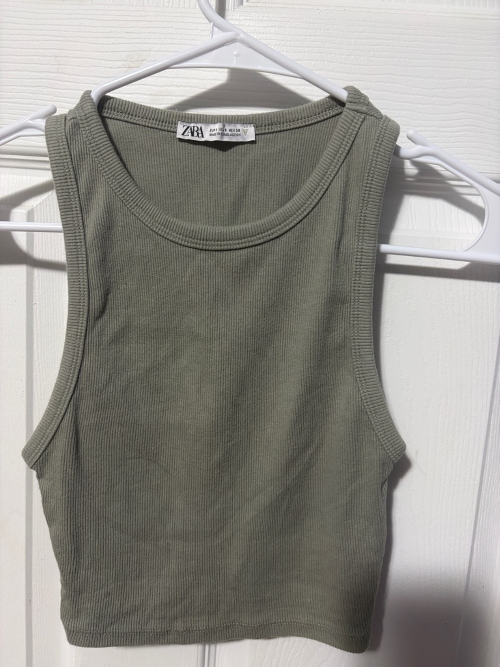 Zara Sage Ribbed Cropped Tank Top